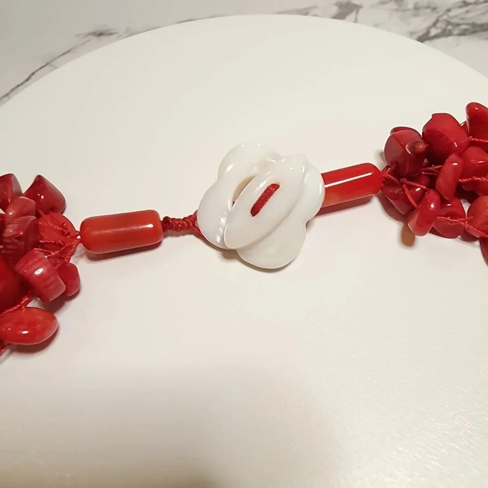 Multi-Strand Red Coral Chips Necklace